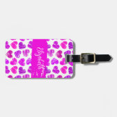 Moderne Paarse Roze Doodled Hearts Valentijn Naam Bagagelabel (Voorkant horizontaal)