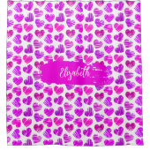 Moderne Paarse Roze Doodled Hearts Valentijn Naam Douchegordijn (Voorkant)
