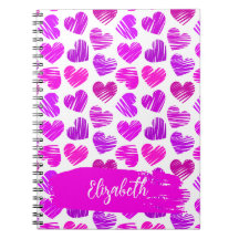 Moderne Paarse Roze Doodled Hearts Valentijn Naam