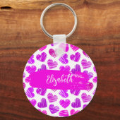 Moderne Paarse Roze Doodled Hearts Valentijn Naam Sleutelhanger (Achterkant)