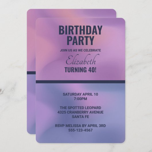 Moderne Paarse & Roze Draaiende Abstracte Verjaard Kaart (Voorkant / Achterkant)