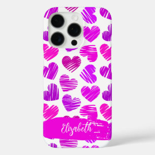 Moderne Paarse Roze Gegekrabbelde Harten Valentijn iPhone 16 Pro Hoesje