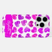 Moderne Paarse Roze Gegekrabbelde Harten Valentijn Case-Mate iPhone Case (Achterkant (horizontaal))