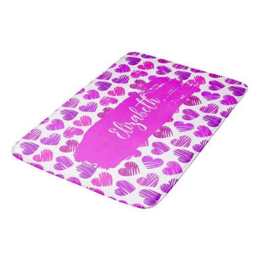 Moderne Paarse Roze Gekrabbelde Harten Valentijn N Badmat (Gekanteld)