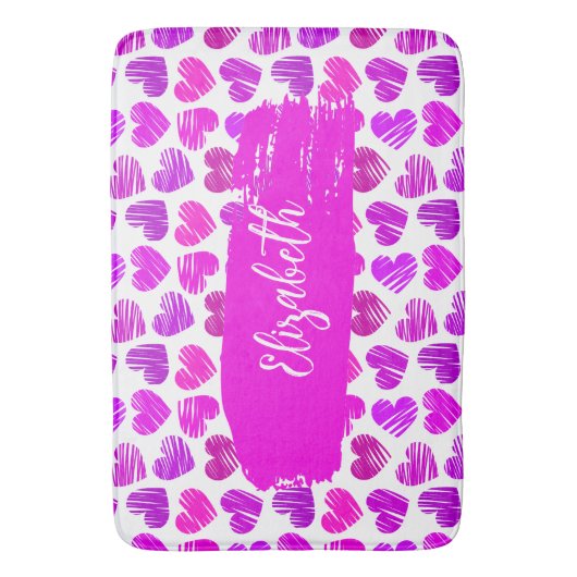 Moderne Paarse Roze Gekrabbelde Harten Valentijn N Badmat (Voorkant Verticaal)