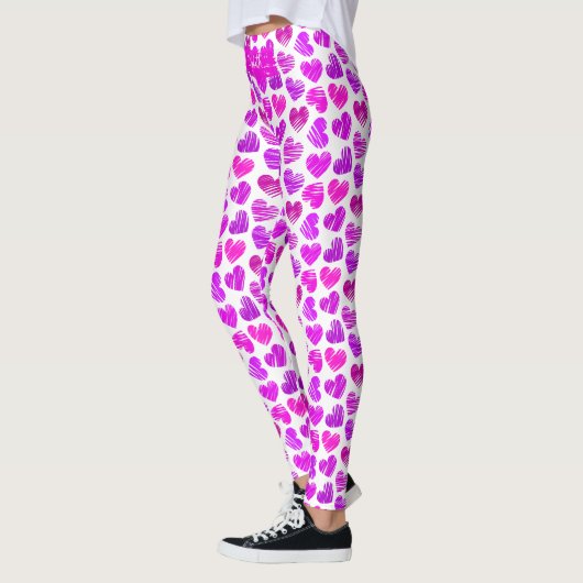Moderne Paarse Roze Gekrabbelde Harten Valentijn N Leggings (Links)