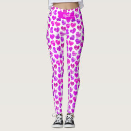 Moderne Paarse Roze Gekrabbelde Harten Valentijn N Leggings