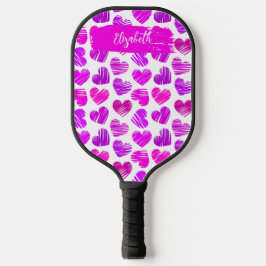 Moderne Paarse Roze Gekrabbelde Harten Valentijn N Pickleball Paddle