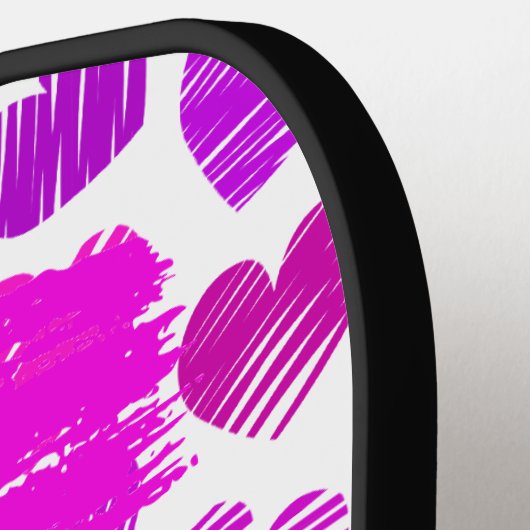 Moderne Paarse Roze Gekrabbelde Harten Valentijn N Pickleball Paddle (Links Detail)