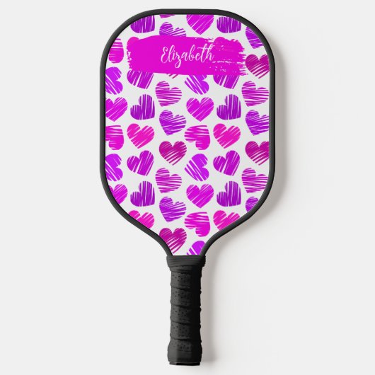 Moderne Paarse Roze Gekrabbelde Harten Valentijn N Pickleball Paddle (Achterkant)