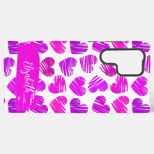 Moderne Paarse Roze Gekrabbelde Harten Valentijn N Samsung Galaxy Hoesje (Achterkant horizontaal)