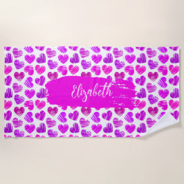 Moderne Paarse Roze Gekrabbelde Harten Valentijn N Strandlaken