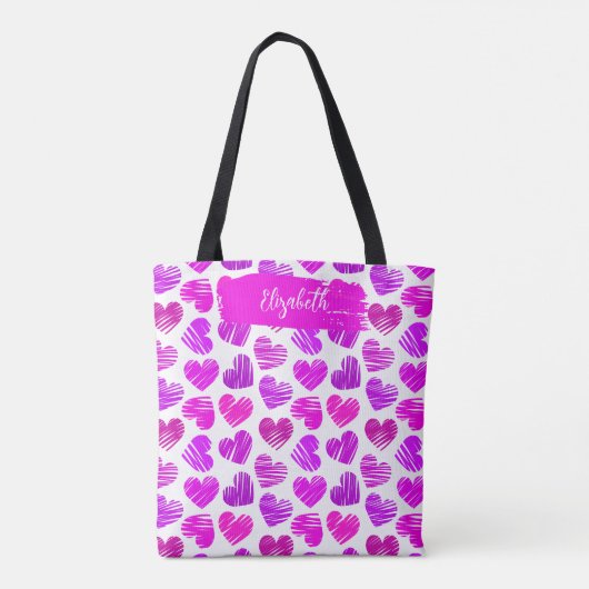 Moderne Paarse Roze Gekrabbelde Harten Valentijn N Tote Bag (Achterkant)