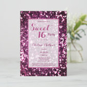 Moderne paarse roze, girale trendy sequin Sweet 16 Kaart (Staand voorkant)