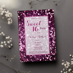 Moderne paarse roze, girale trendy sequin Sweet 16 Kaart