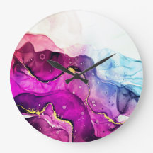 Moderne Paarse roze gouden Waterverf wandklok