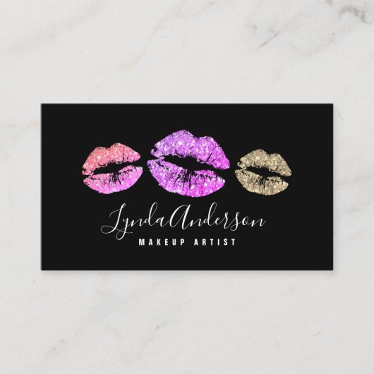 Moderne paarse roze goudglitter make-up kunstenaar visitekaartje (Voorkant)