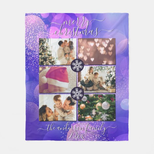 Moderne Paarse roze goudzangkerkerst Fleece Deken (Voorkant)