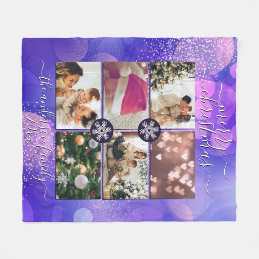 Moderne Paarse roze goudzangkerkerst Fleece Deken (Voorkant (Horizontaal))
