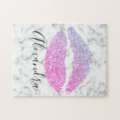 Moderne paarse roze lippen kus naam legpuzzel (Horizontaal)