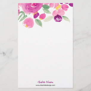 Moderne paarse roze losse bloemige waterverf briefpapier