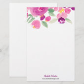 Moderne paarse roze losse bloemige waterverf briefpapier (Voorkant / Achterkant)