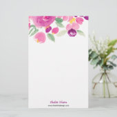 Moderne paarse roze losse bloemige waterverf briefpapier (Staand voorkant)