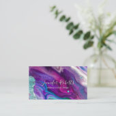 Moderne Paarse roze marmer Makeup artiest Visitekaartje (Staand voorkant)