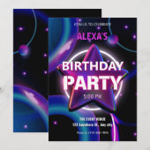Moderne Paarse roze neon sterrenstelsel verjaardag Kaart (Voorkant / Achterkant)