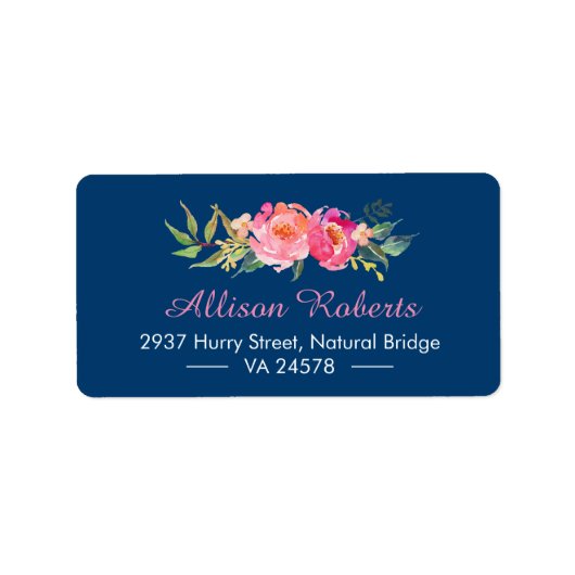 Moderne Paarse roze roze botanische zeemacht blauw Etiket (Voorkant)