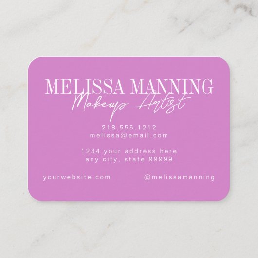 Moderne Paarse roze Waterverf Makeup Visitekaartje (Achterkant)