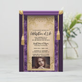 Moderne paarse satijnen scroll kwastjes sepia foto kaart (Staand voorkant)