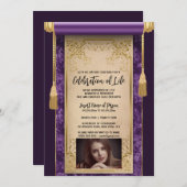 Moderne paarse satijnen scroll kwastjes sepia foto kaart (Voorkant / Achterkant)