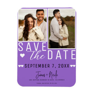Moderne Paarse Save the Date 2 Foto Huwelijk Magneet
