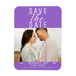 Moderne paarse Save the Date trouwfoto Magneet