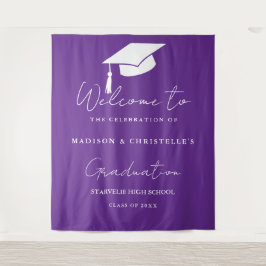 Moderne paarse script tweeling afstudeerfeest welk wandkleed