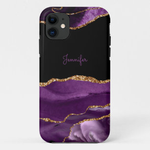 Moderne Paarse Sering Gouden Agaat Kristal Geperso Case-Mate iPhone Case