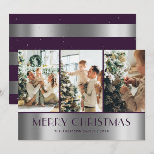 Moderne Paarse Silver-fotokaarten voor kerstkaarte Feestdagenkaart