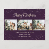 Moderne Paarse sneeuwfoto met kerstmis Feestdagenkaart (Voorkant)