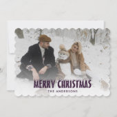 Moderne Paarse sneeuwfoto Vrolijke kerst Kaart (Voorkant)