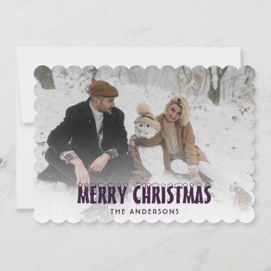 Moderne Paarse sneeuwfoto Vrolijke kerst Kaart (Voorkant)