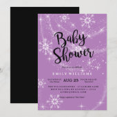 Moderne paarse sneeuwvlok baby shower uitnodiging (Voorkant / Achterkant)