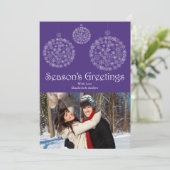 Moderne paarse sneeuwvlok Kerst foto kaart (Staand voorkant)