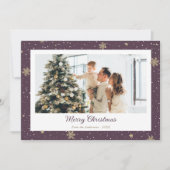 Moderne Paarse Snowflake-foto voor pretkerst Feestdagenkaart (Voorkant)