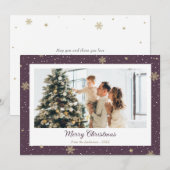 Moderne Paarse Snowflake-foto voor pretkerst Feestdagenkaart (Voorkant / Achterkant)