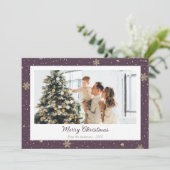 Moderne Paarse Snowflake-foto voor pretkerst Feestdagenkaart (Staand voorkant)
