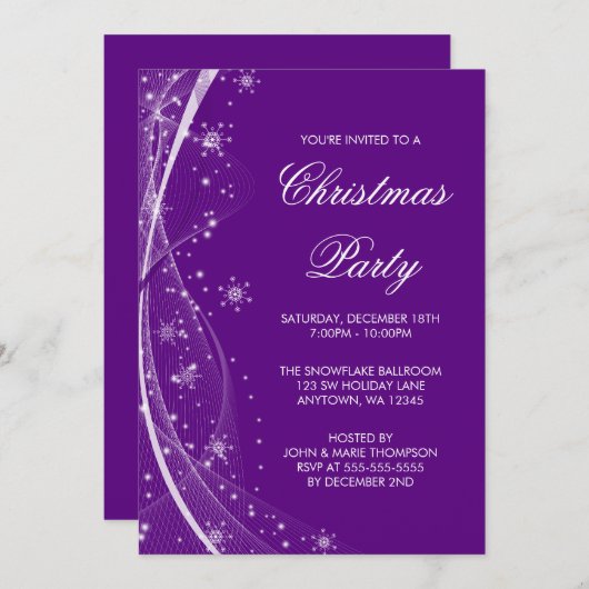Moderne Paarse Snowflake zwaait kerstfeest Kaart (Voorkant / Achterkant)