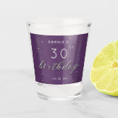Moderne Paarse spaarkreet Glitter Birthday Shot Glas (Voorkant)