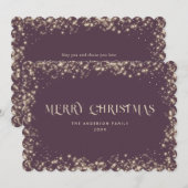 Moderne Paarse Sparkly Snowy Merry Christmas Kaart (Voorkant / Achterkant)