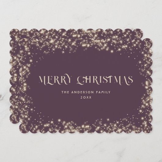 Moderne Paarse Sparkly Snowy Merry Christmas Kaart (Voorkant / Achterkant)